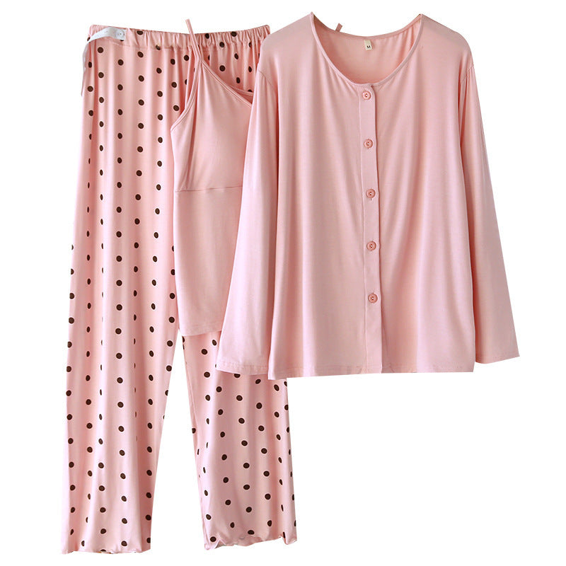 Confinement Clothing Spring And Summer Modal Three-piece Long-sleeved Trousers Pregnant Woman Feeding Nursing Pajamas