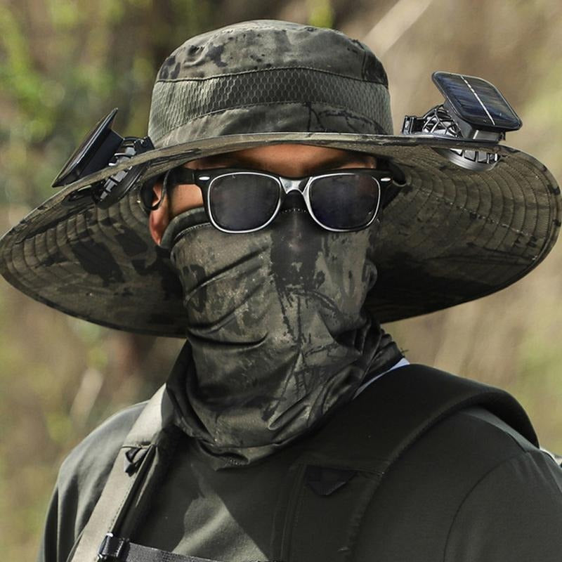 2025 - 2 piezas de gorro de pesca solar para exteriores con ventilador - Gorro de protección solar con ventilador y ventilador solar de doble potencia para exteriores 