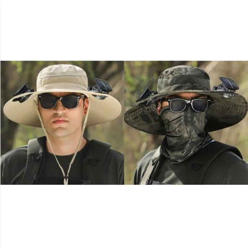 2025 - 2 piezas de gorro de pesca solar para exteriores con ventilador - Gorro de protección solar con ventilador y ventilador solar de doble potencia para exteriores 