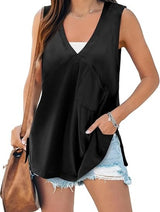 Fisoew Womens Summer Tank Tops V Neck Sleeveless Casual Loose Flowy Tunic Workout T Shirts