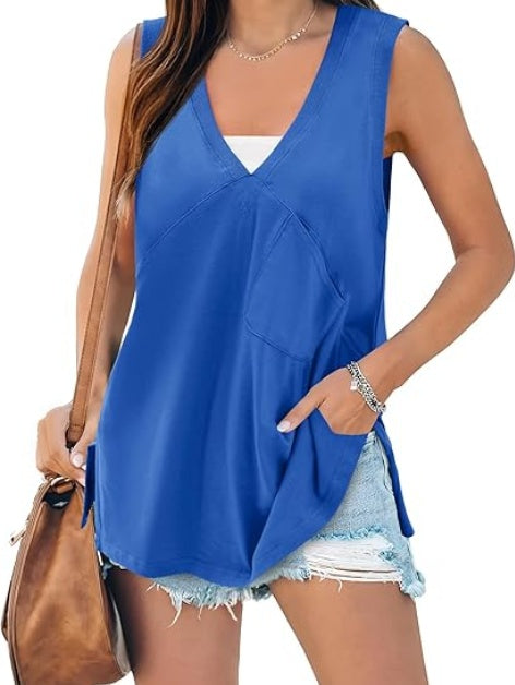 Fisoew Womens Summer Tank Tops V Neck Sleeveless Casual Loose Flowy Tunic Workout T Shirts