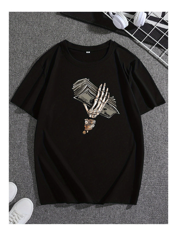 Black Skull Hand Print Shortsleeved Tshirt Fashion Trend Unique Personality
