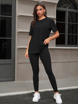 Three Piece Set, Round Neck Short Sleeved Top And Shorts And Pants Set, Sports And Casual Clothing