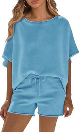 Fisoew Womens Summer 2 Piece Outfits Oversized Casual Short Sleeve Tops And High Waisted Shorts Workout Lounge Short Sets