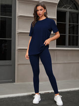 Three Piece Set, Round Neck Short Sleeved Top And Shorts And Pants Set, Sports And Casual Clothing