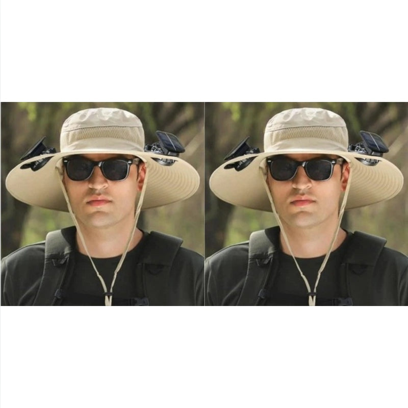 2025 - 2 piezas de gorro de pesca solar para exteriores con ventilador - Gorro de protección solar con ventilador y ventilador solar de doble potencia para exteriores 