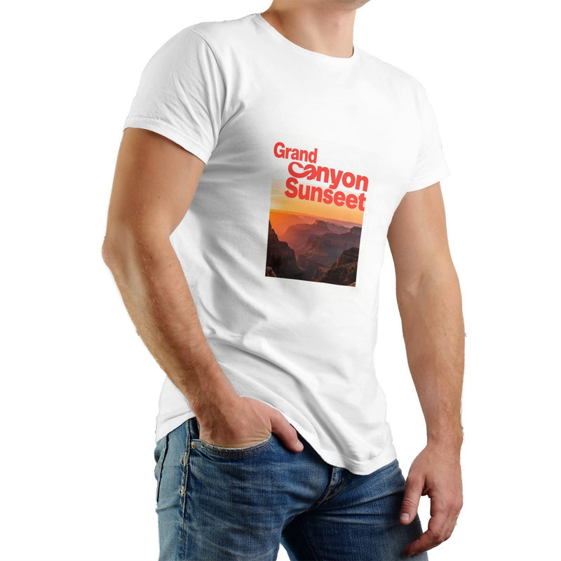 Grand Canyon Printed Men's Pure Cotton T-shirt - Casual Round Neck, Slightly Elastic, Suitable For Summer Knitted Fabric, Classic Fit Adult Shirt, Couple's Shirt