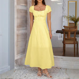 Women's Bohemian Backless Maxi Dress Flowy Ruffled Beach Dress With Adjustable Belt Summer Vacation Boho Dress For Casual Outings