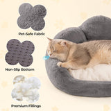 MEWOOFUN Cat Bed And Small Dog Bed, Fluffy Dog Bed Washable Cat Couch Bed, Cute Cat Bed For Indoor Cats, Flower Cat Sofa Bed With Non Slip Bottom, Pet Bed For Puppy And Kitten Grey, 23
