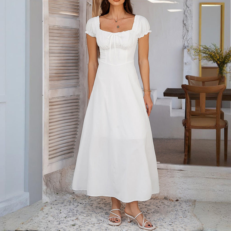 Women's Bohemian Backless Maxi Dress Flowy Ruffled Beach Dress With Adjustable Belt Summer Vacation Boho Dress For Casual Outings