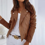 Women's Solid Color Lapel Long Sleeve Zip-Up Jacket With Pockets Casual Spring&Fall Outerwear