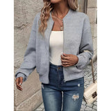 Chaqueta bomber para mujer, abrigo informal con textura, cuello alto y cremallera, moda de otoño, conjuntos de chaquetas. 