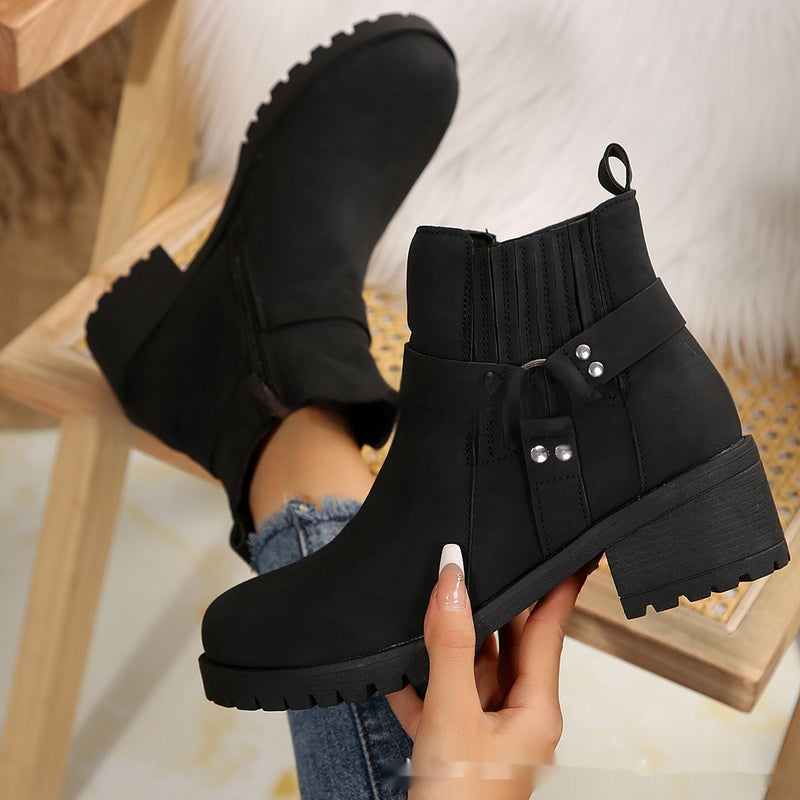 Belt Buckle Women's Ankle Boots Elastic Band