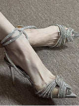 Transparent Cross Sparkling Rhinestones Pointed High Heels For Women