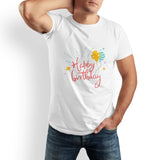 Happy Birthday Men's Pure Cotton Round Neck T-shirt - Slightly Elastic, Suitable For All Seasons Knitted Fabric, Classic Fit Adult Shirt, Birthday Gift