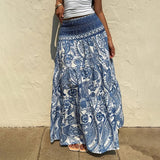 Women's Boho Floral Print Maxi Skirt - Elastic Waist A-Line Long Skirt For Spring&Summer Casual Beach Skirt