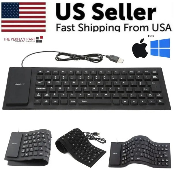 Waterproof Silicone Keyboard Foldable Flexible USB Dustproof DirtProof Full Size