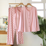 Confinement Clothing Spring And Summer Modal Three-piece Long-sleeved Trousers Pregnant Woman Feeding Nursing Pajamas