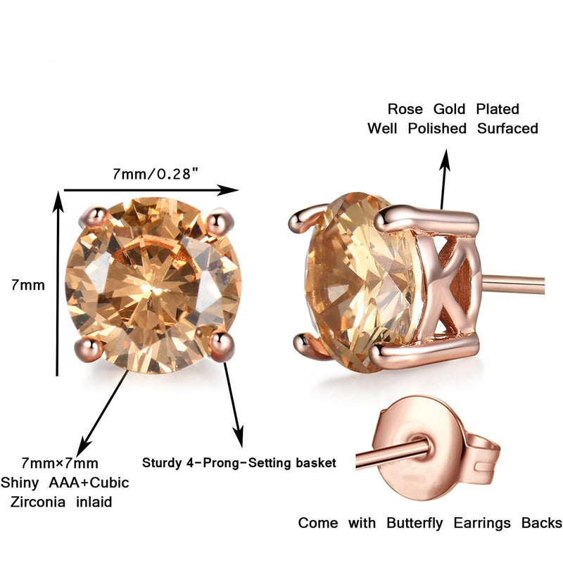 1 Pair Of Rose Gold Tone Citrine Royal Trip Jewelry Eternal Stud Earrings, Perfect Gift For Birthday, Christmas, Chinese New Year's Eve, Anniversary, Mother's Day