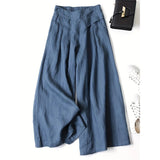 Women's Wide Leg Palazzo Pants Cotton Linen Elastic Waist Casual Pants Breathable Summer Trousers With Pockets