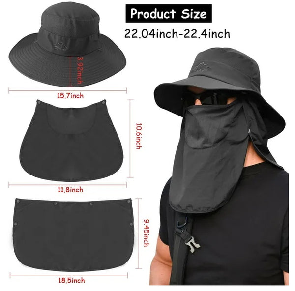 Wide Brim Sun Hat UV Protection Bucket Cap For Hiking Camping Fishing Safari Men