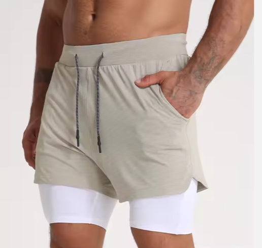 Pantalones cortos de gimnasio 2 en 1 de secado rápido para hombre, de poliéster y elastano, transpirables, para correr y fitness.