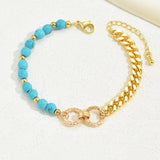 A Creative And Luxurious Instagram Style Double Ring Turquoise Multi Chain Mixed Bead Bracelet For Women's Vacation And Date Gifts