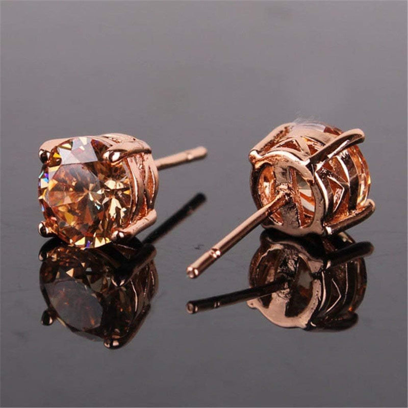 1 Pair Of Rose Gold Tone Citrine Royal Trip Jewelry Eternal Stud Earrings, Perfect Gift For Birthday, Christmas, Chinese New Year's Eve, Anniversary, Mother's Day