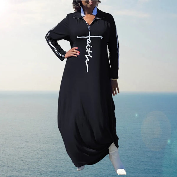 Plus Size Women's Clothing L-5XL Casual Maxi Dress Fashion Print Woman Dresses Long Sleeve Fall Clothes Wholesale Dropshipping