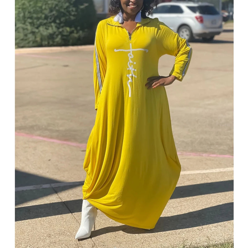 Plus Size Women's Clothing L-5XL Casual Maxi Dress Fashion Print Woman Dresses Long Sleeve Fall Clothes Wholesale Dropshipping