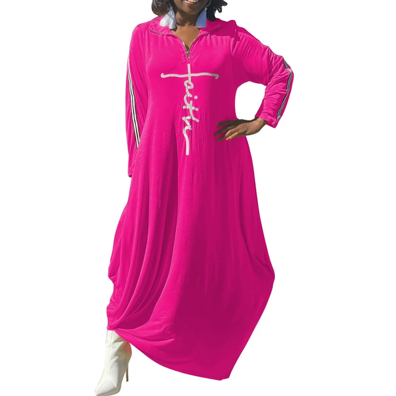 Plus Size Women's Clothing L-5XL Casual Maxi Dress Fashion Print Woman Dresses Long Sleeve Fall Clothes Wholesale Dropshipping