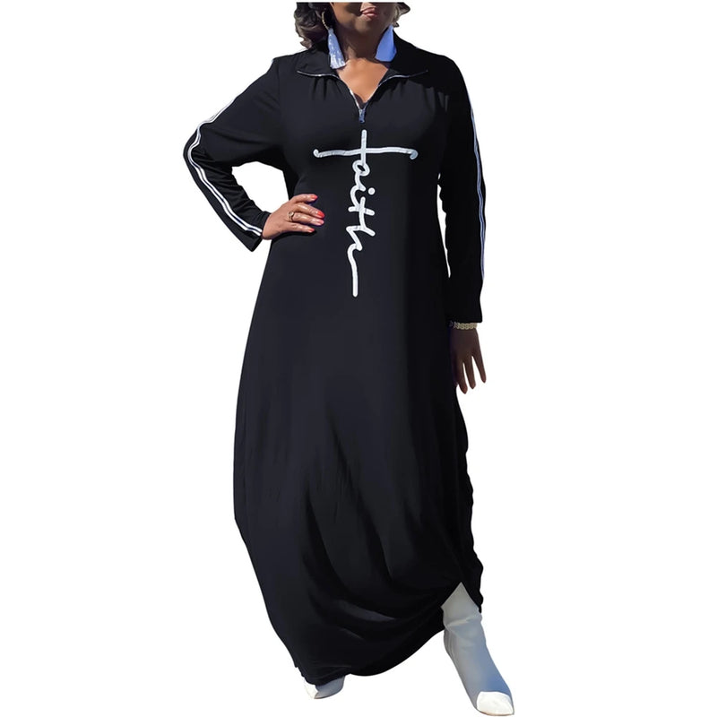 Plus Size Women's Clothing L-5XL Casual Maxi Dress Fashion Print Woman Dresses Long Sleeve Fall Clothes Wholesale Dropshipping