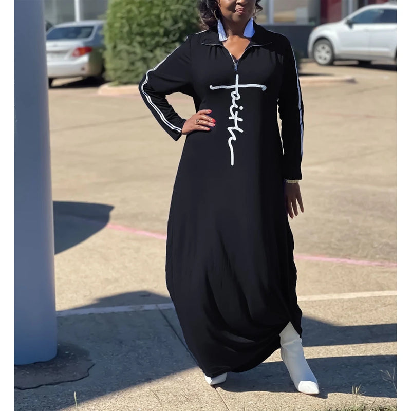 Plus Size Women's Clothing L-5XL Casual Maxi Dress Fashion Print Woman Dresses Long Sleeve Fall Clothes Wholesale Dropshipping