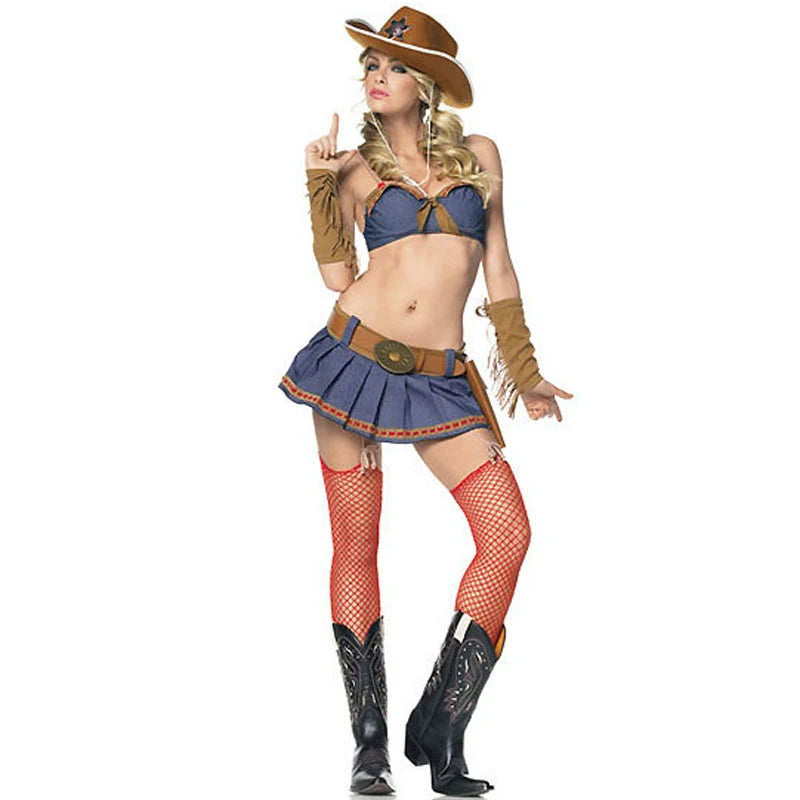 Carnival Halloween Lady Sexy West Cowboy Costume Prairie Pioneer Cowgirl Tassels Clubwear Roleplay Cosplay Party Fancy Dress