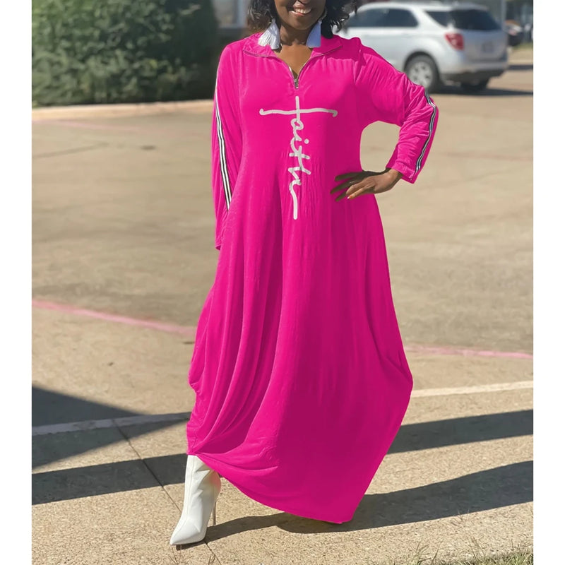 Plus Size Women's Clothing L-5XL Casual Maxi Dress Fashion Print Woman Dresses Long Sleeve Fall Clothes Wholesale Dropshipping