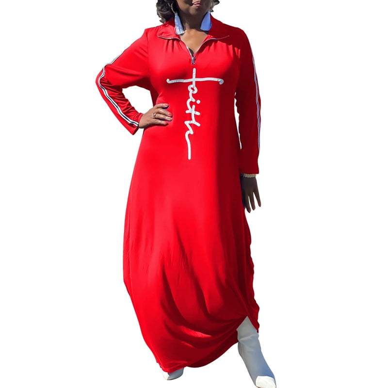 Plus Size Women's Clothing L-5XL Casual Maxi Dress Fashion Print Woman Dresses Long Sleeve Fall Clothes Wholesale Dropshipping