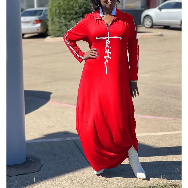 Plus Size Women's Clothing L-5XL Casual Maxi Dress Fashion Print Woman Dresses Long Sleeve Fall Clothes Wholesale Dropshipping