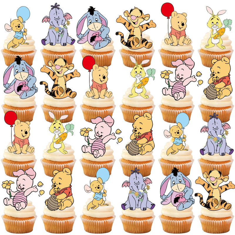 25pcs Winnie the Pooh Cake Topper、Cupcake Toppers, Winnie the Pooh Birthday Decorations，Winnie the Pooh Theme Party Supplies, Po