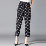XL-8XL Plus Size Women Harem Pants Casual Elastic High Waist Pants Print Middle Aged Women Loose Straight Pants Mom Trousers