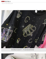 XL-4XL Plus Size T-shirts for Women Crown Rhinestone Luxury Loose Summer Short Sleeve Tops Womens Clothing Занзеа Женская Одежда