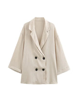 2024 Autumn Women Casual Blazer Coat Pants Set Long Sleeve Double Breasted Blazer + Wide Leg Trousers Lady Office Outfit