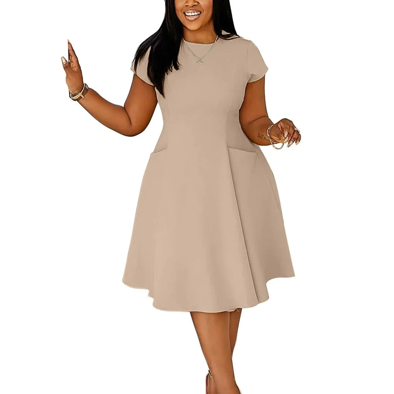 L-4XL Plus Size Clothes Dresses Women Robes Spring Summer Short Sleeve Street Style Casual 3XL Big Size Oversized Midi Dress