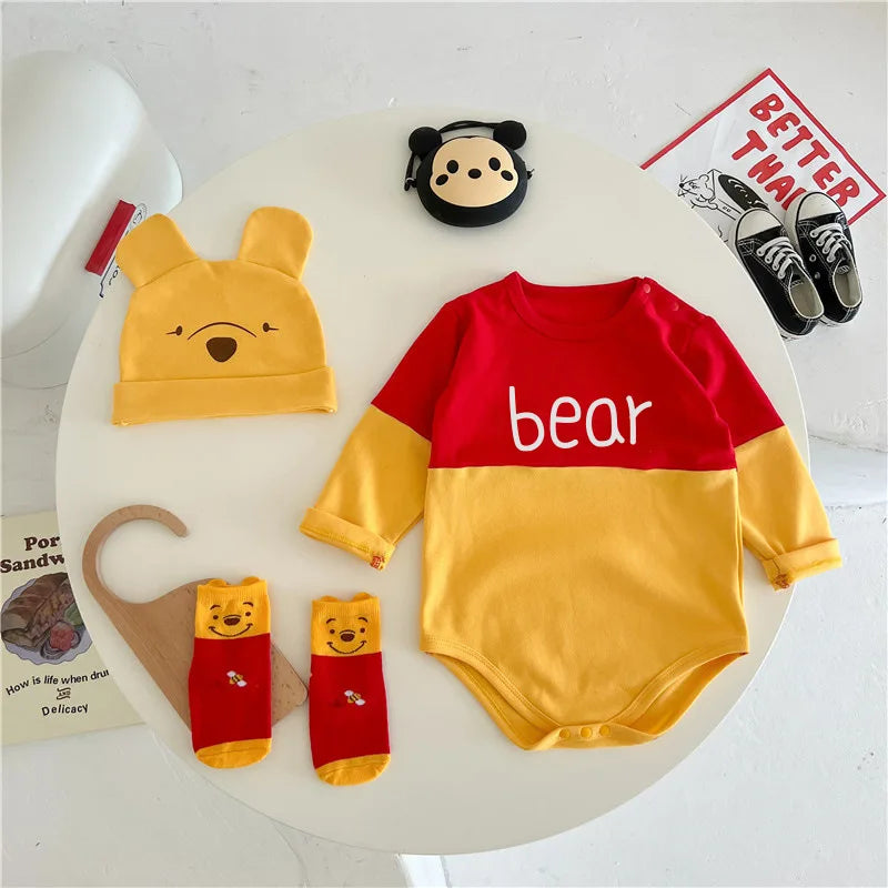 Winnie The Pooh Bear Baby Bodysuit Newborn Long Sleeve Romper Toddler Boys Girls Jumpsuit Clothes K3529