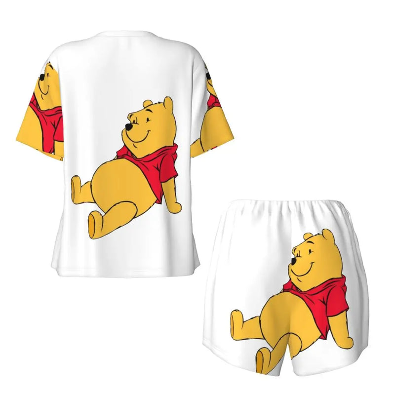 Custom Winnie The Pooh Pajama Sets Womens 2 Piece Short Sleeve Pjs Shorts Sleepwear