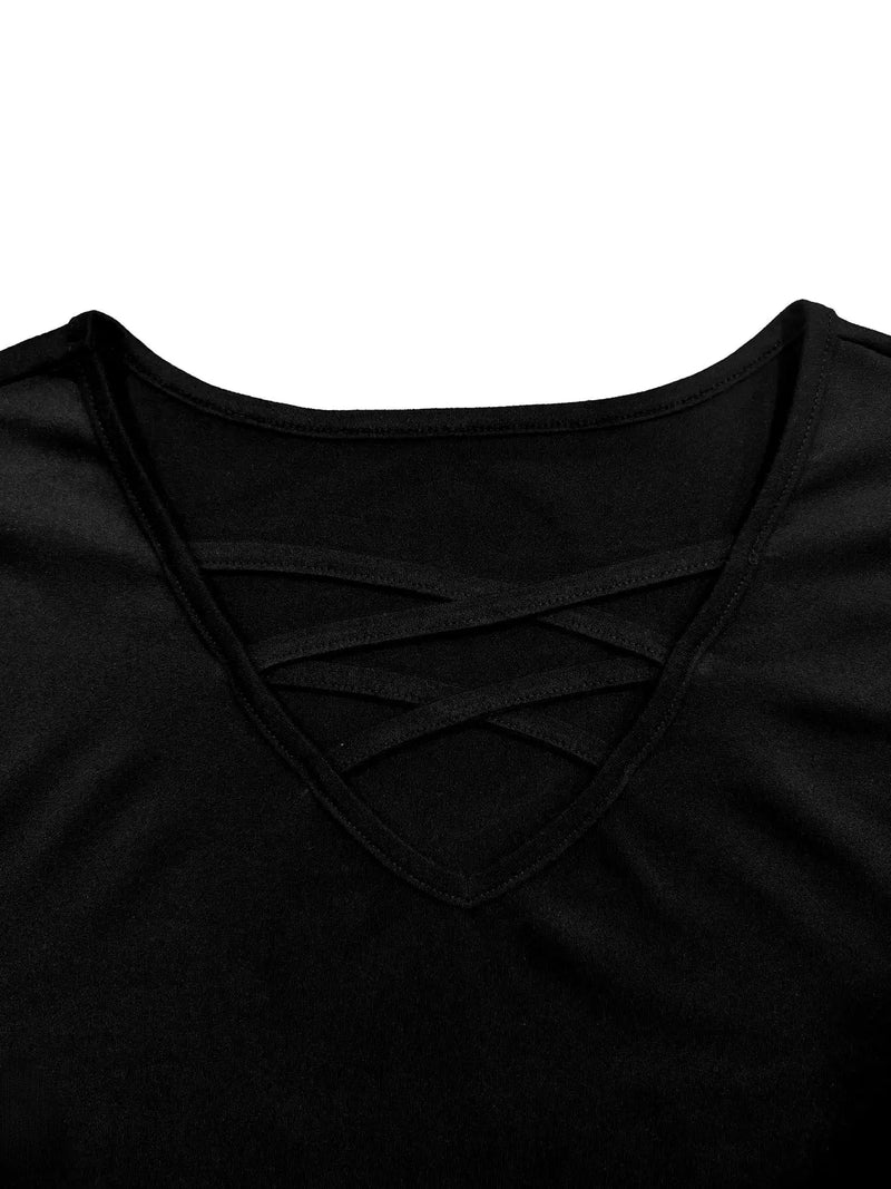 Plus Size 1XL-5XL Women Fashion Solid Ribbed T-Shirt Ladies Casual  V Neck Long Sleeve T-Shirt Women's Plus Size Clothing