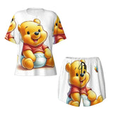 Custom Winnie The Pooh Pajama Sets Womens 2 Piece Short Sleeve Pjs Shorts Sleepwear