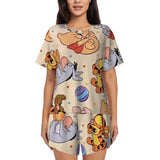Custom Winnie The Pooh Pajama Sets Womens 2 Piece Short Sleeve Pjs Shorts Sleepwear