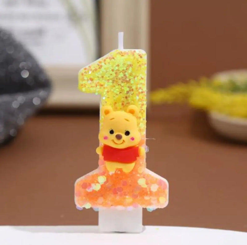 Winnie the Pooh Baby Candle Happy Birthday Number 0-9 Candles Cartoon Cake Cupcake Topper Party Decoration Supplies DIY Gifts