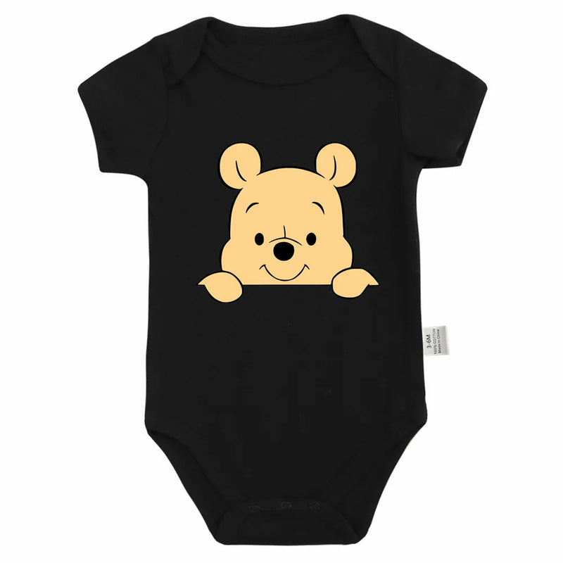 Cartoon Winnie the Pooh Print Baby Clothes Cotton Bodysuit Summer Short Sleeve Newborn Boys Girls Jumpusuit