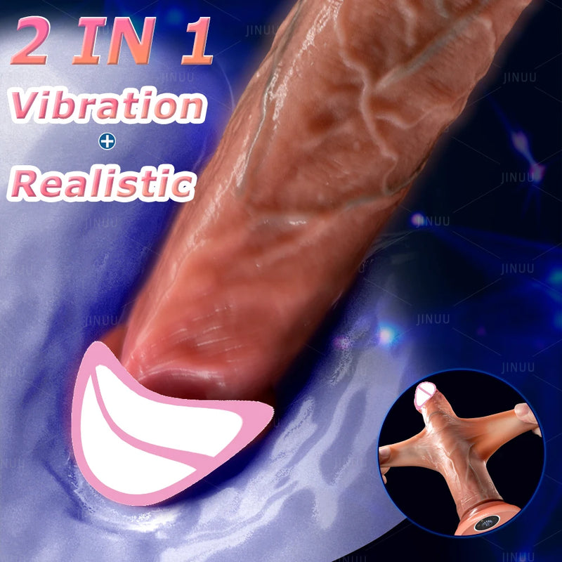 Vibration Sliding Foreskin Dildo USB Charging Suction Cup Strap on Dildo For Women and Man Realistic Silicone Penis GSpot Dildo